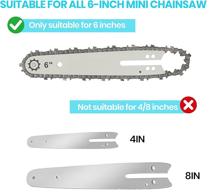 6 IN Chainsaw Chains, Chainsaw Blades 4 Pieces - 1/4" LP Pitch, .043" Gauge, 37 Drive Links, Replacement Chainsaw Chain Accessories for All 6 IN Cordless Electric Mini Chainsaws