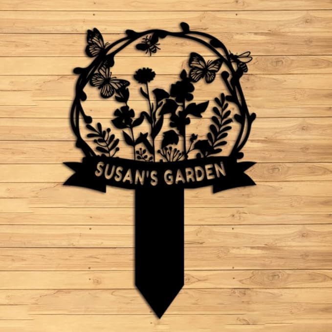 Personalized Garden Stake Metal Sign, Outdoor Metal Flower Garden Signs,Custom Garden Name Sign,Lawn Signs,Yard Sign,Gardening Decor Gifts 8inch