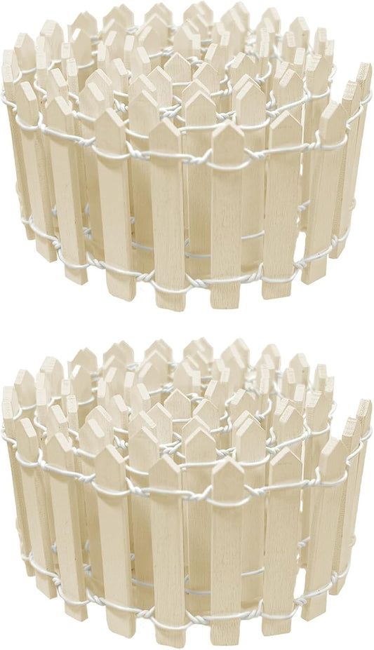 35 Inches Mini Fairy Garden Fence DIY Small Wood Decorative Picket Fence Micro Landscape Miniature Ornaments for Dollhouse, Crafts, Diorama Project, Plant Pot (Nature Wood(2 PCS))