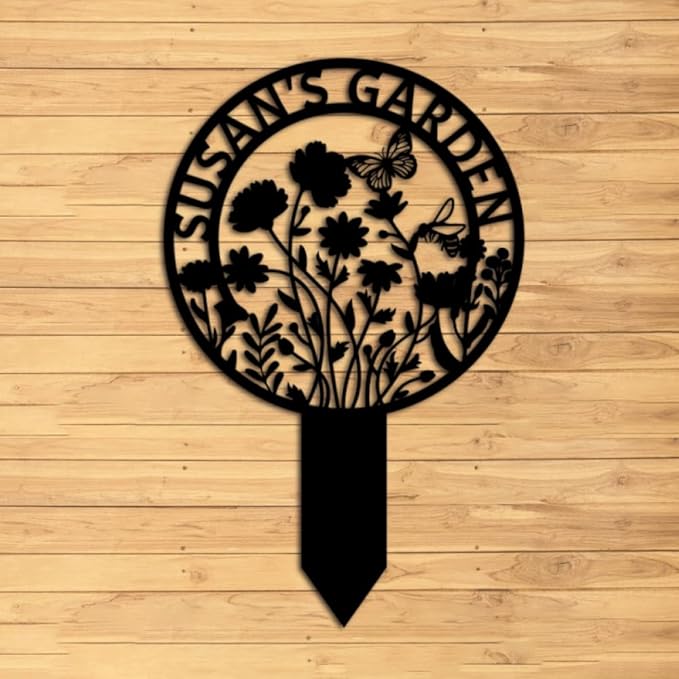 Custom Garden Metal Sign With Stakes, Personalized Metal Garden Name Sign, Garden Flower Sign,Yard Sign, Housewarming Gift, Gifts for Gardeners,Garden Decor name16 12inch