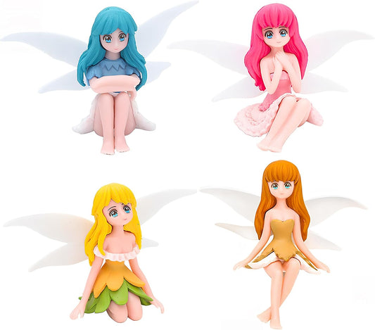 ONEST 4 Pieces Miniature Fairy Garden Accessories Small Fairy Figurines Hand Painted Fairies Figures Girl Fly Wing Figurines for Car Decor Fairies Garden Flower Pot Birthday Cake Topper