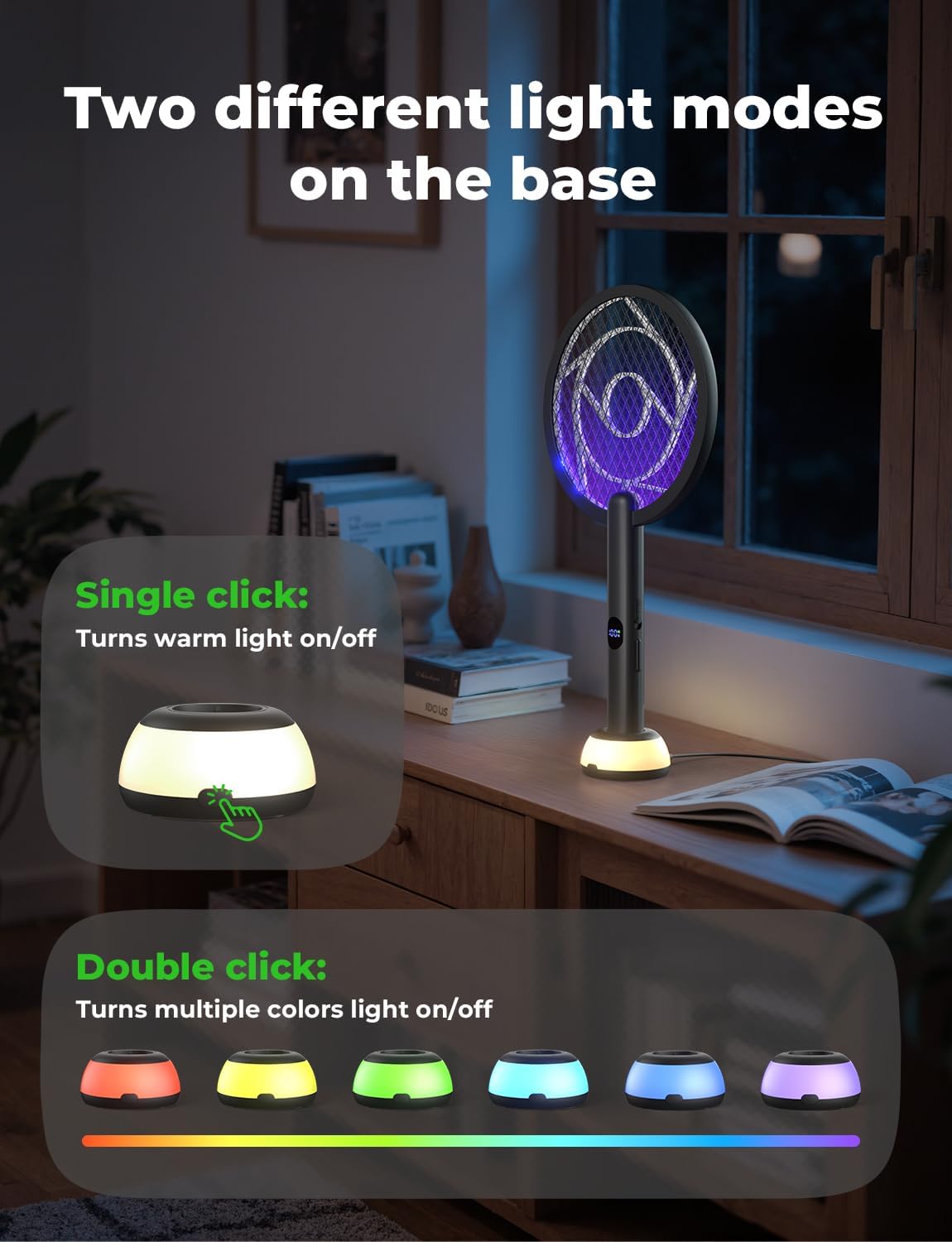 YISSVIC Electric Fly Swatter Bug Zapper Racket 4000V LED Screen Dual Modes Fly Zapper Rechargeable for Indoor Home Office Backyard Patio Camping