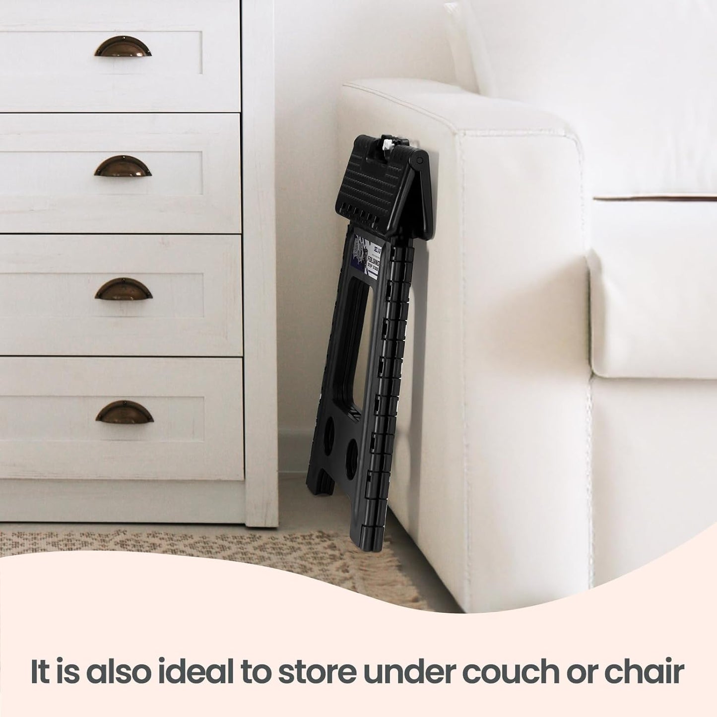 Delxo Folding Step Stool 17.5 Inch Non-Slip Foldable Stools for Kids & Adults Up to 300 LBS Kitchen Collapsible Fold Up Stepping Stool with Dotted 1 Pack Black