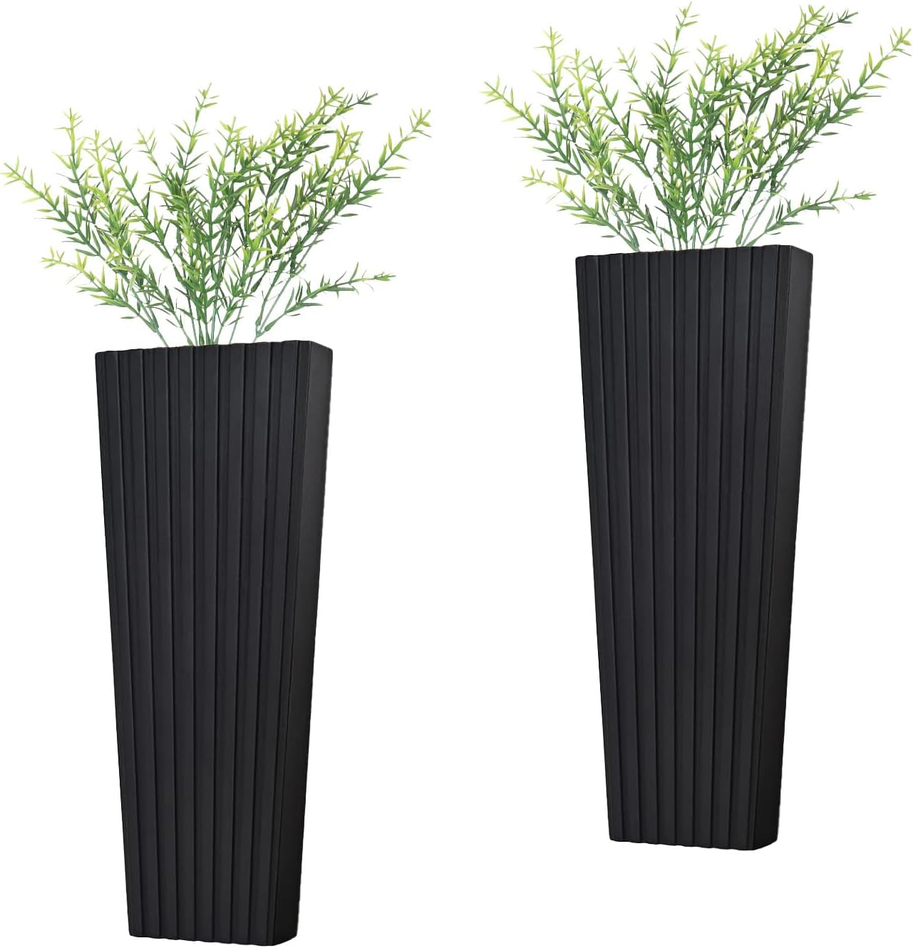 2Pack Black Wood Wall Planter for Indoor +2Pack Green Plants,Modern Wooden Hanging Planter for Dried Flowers and Plants,Abstract Vase Farmhouse Wood Wall Decor (Black)