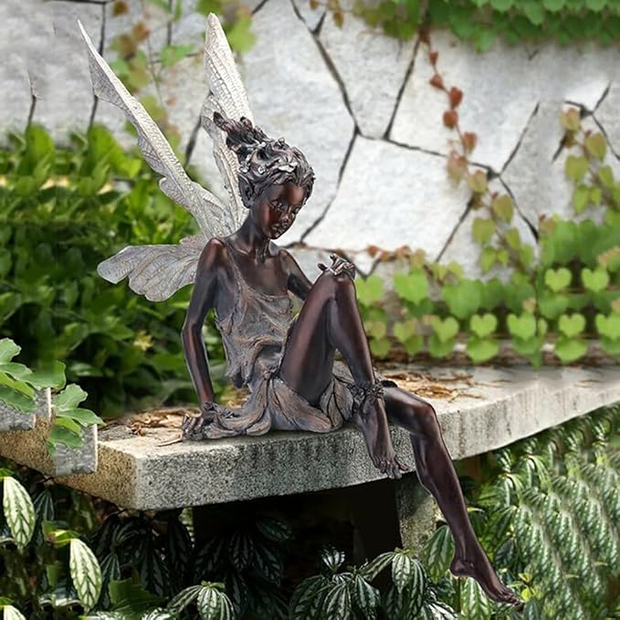 Angel Figurine Outdoor Statue, 9'' Brown Resin Angel Craft for Home, Table, Lawn, Yard, Porch, Patio, Christmas, Housewarming Gifts