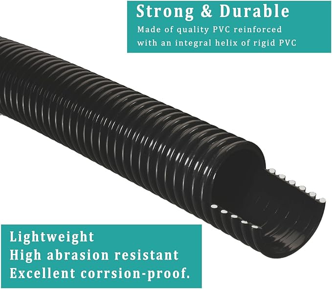 Pond Tubing ID 1 1/2” × 10ft Black Corrugated Flexible Reinforced Waterfall Pond Tube Sump Pump Hose, Non-toxic & Kinkproof (10 ft, 1 .5" ID 38mm)