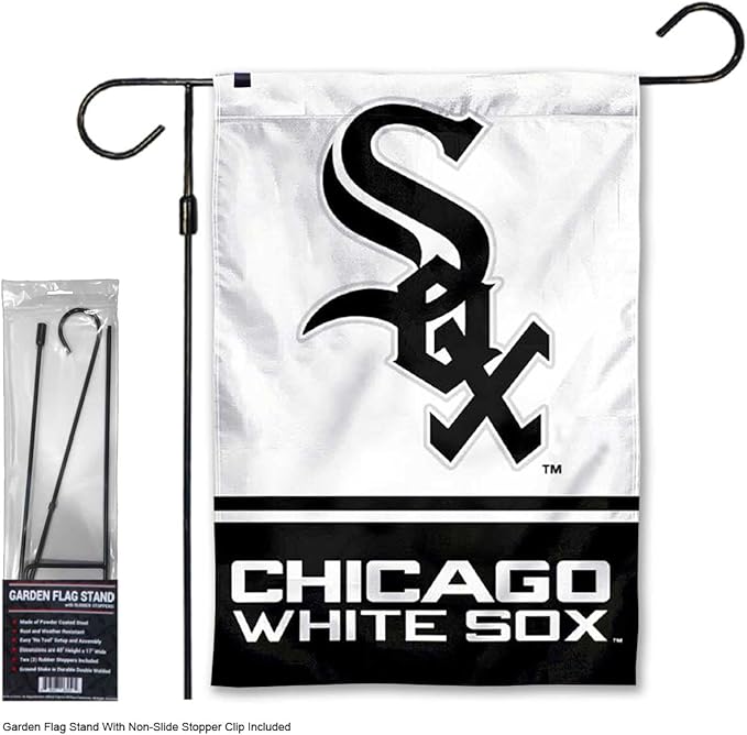 WinCraft White Sox Garden Flag with Stand Holder Flagpole