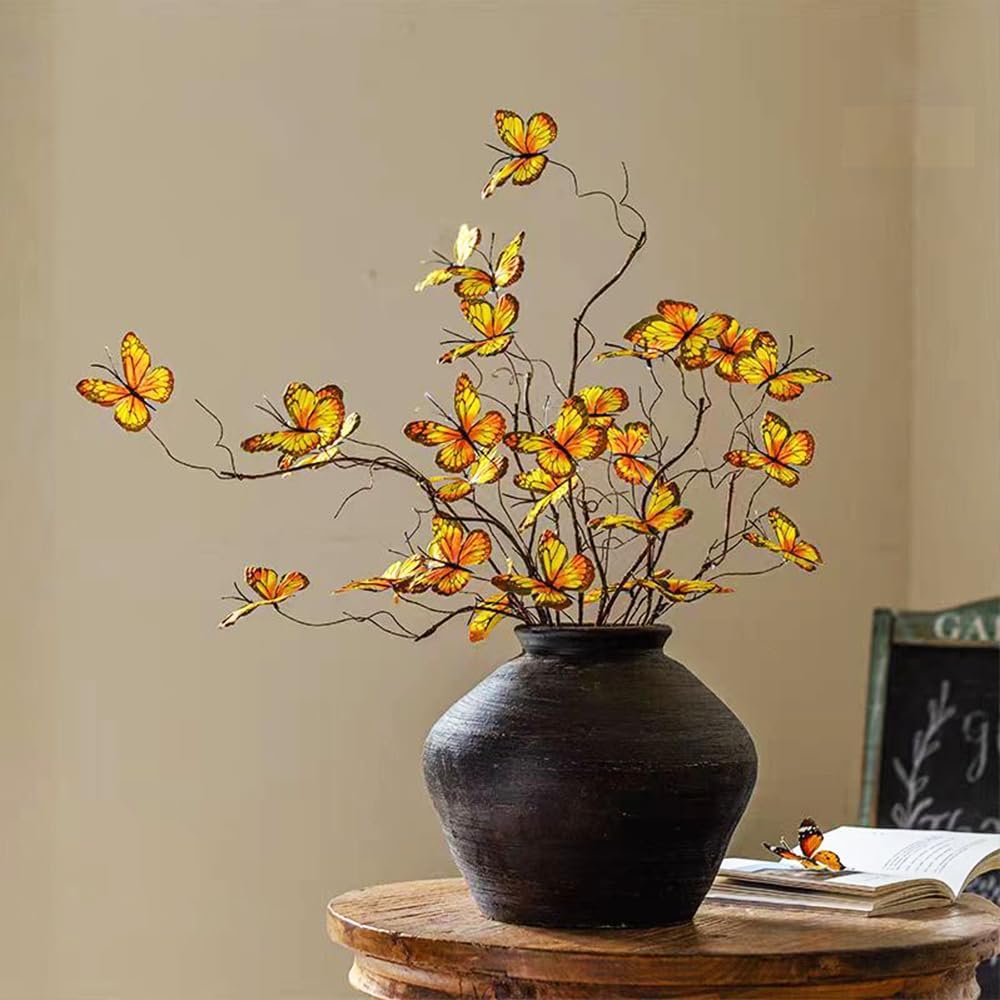 Artificial Butterfly Branche,Simulation Branch Stems with Fake Butterfly Floral Arrangement for Vase Filling Home Office Party Decoration (Yellow)