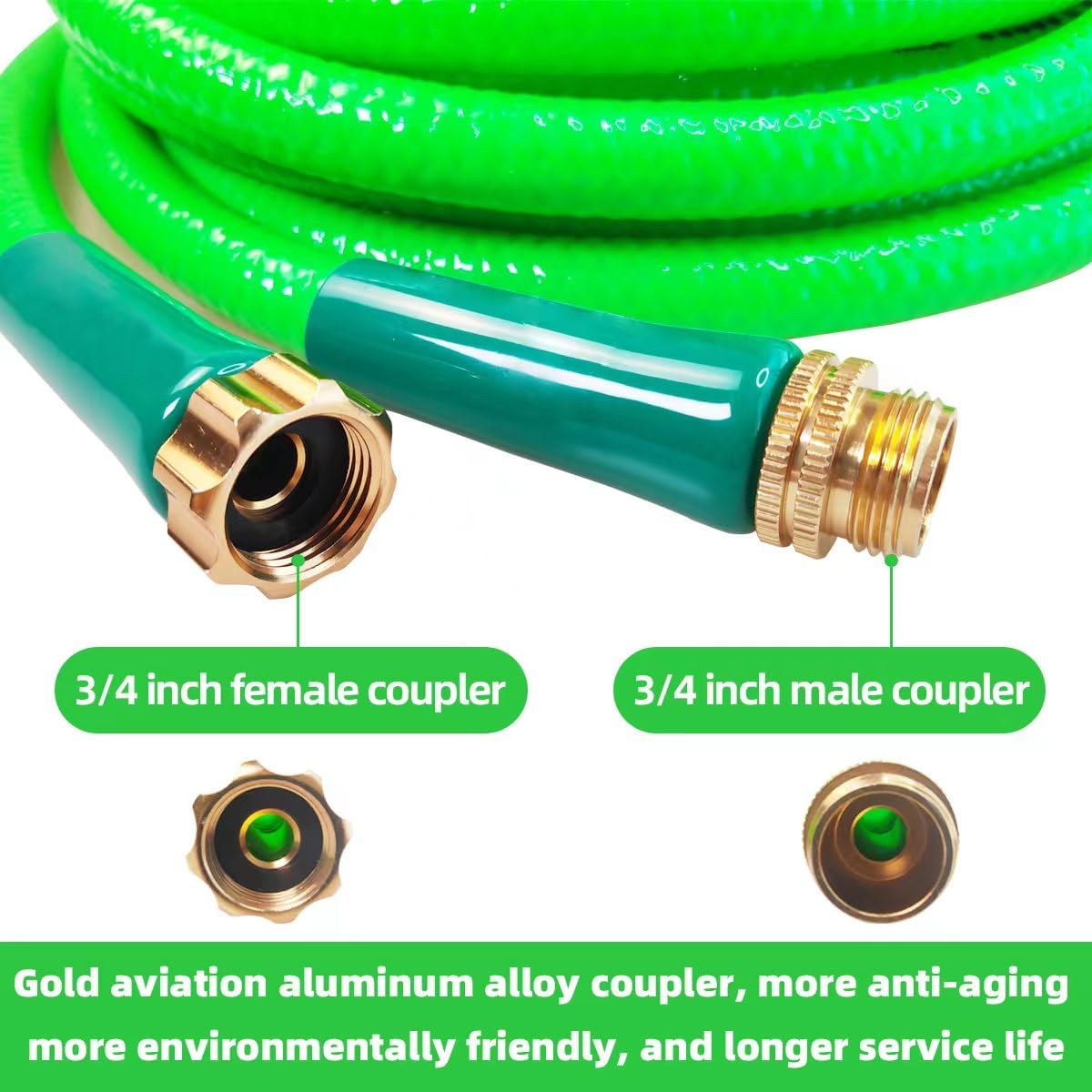 Garden Hose 50 ft Heavy Duty Water Hose 5/8,180 PSI Kink Resistant,Heavy Duty, Lightweight, Flexible Hose for Plants,Lawn & Garden Watering Equipment, 3/4 Solid Fittings (50ft)