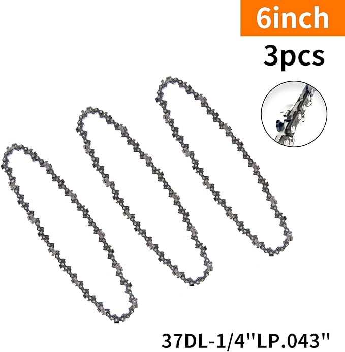 3Pcs 6 Inch Mini Chainsaw Chain, 1/4" LP Pitch .043" Gauge 37 Drive Links,mini chainsaw 6" chain,Replacement Chains for Portable Mini Chainsaw (6"-37DL-1/4"LP .043"-3pcs)