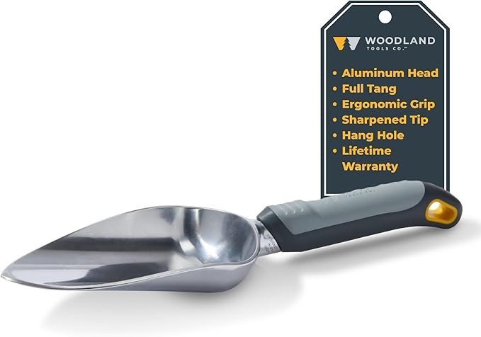 Woodland Tools Heavy Duty Garden Trowel – Full Tang Aluminum Construction, Extra Wide Scoop, Sharpened Point, Ergonomic Cushioned Grip, Rust Resistant Hand Tool for Digging in Clay and Tough Soil