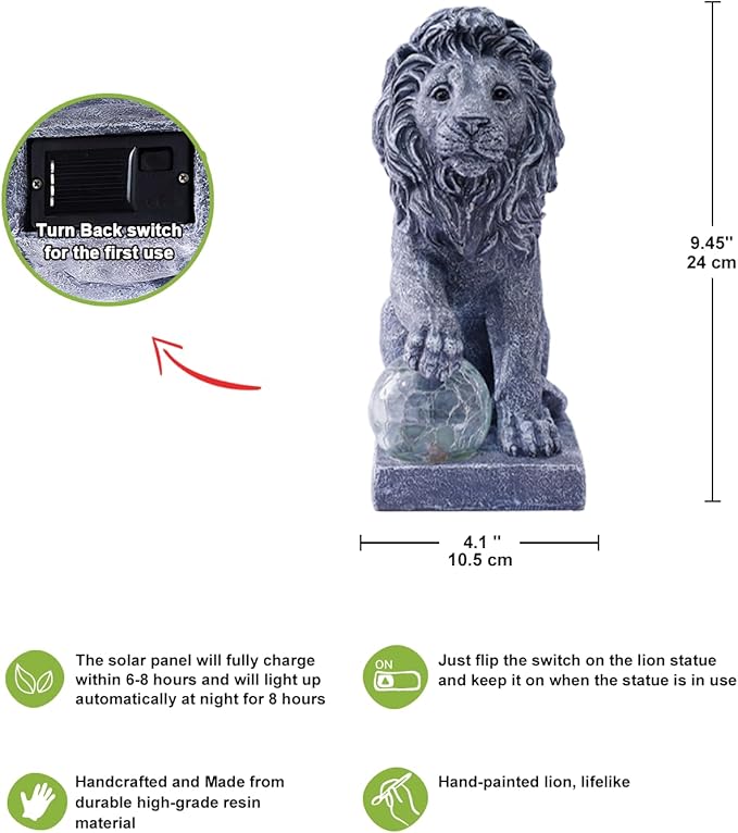 Nacome Solar Guardian Lion Garden Statue: Outdoor Decor Sculpture with Ball Lights for Yard Art Porch Patio - Unique Birthday Gifts for Women Mom