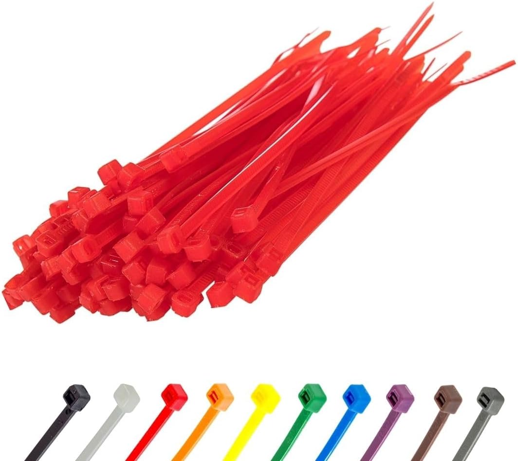 GTSE 4 Inch Red Zip Ties, 100 Pack, 18lb Strength, UV Resistant Nylon Small Cable Ties, Self-Locking 4" Tie Wraps