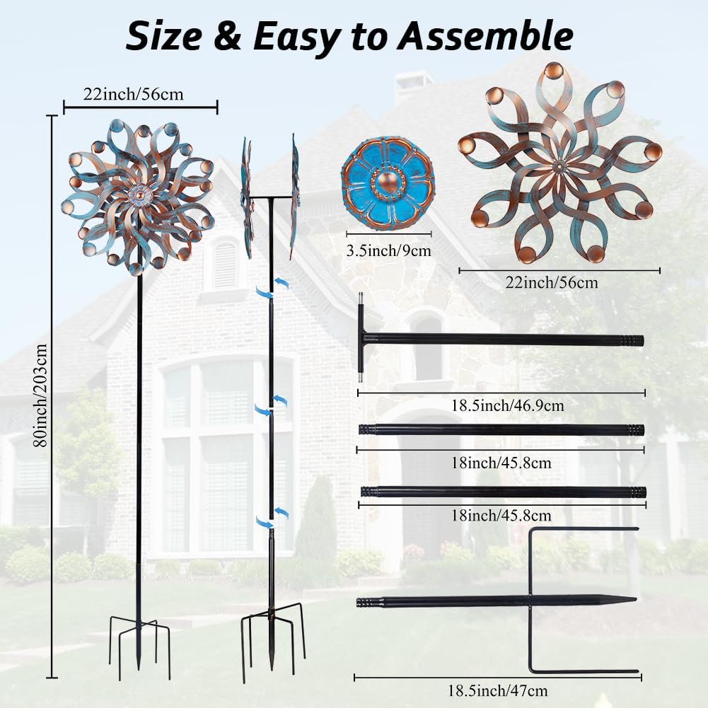 DREAMSOUL 22" Large Wind Spinners Outdoor, Outdoor Metal Kinetic Wind Spinners for Yard and Garden