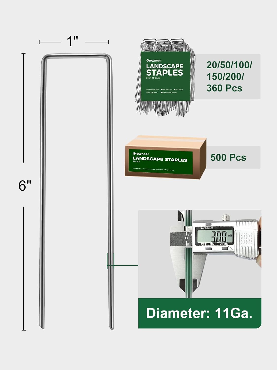 GROWNEER Landscape Staples Anti-Rust, 6 inch 200pcs Garden Staples, Galvanized Tent Stakes SOD Pins Yard Stakes for Securing Weed Fabric Barrier, Ground Cover, Artificial Turf, Dog Fence