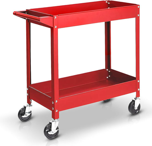Torin Service Utility Cart Heavy Duty 2 Shelf Tier 300 LBs Rolling Trolley Storage Organizer for Garage Warehouse Workshop, APTC304B , Red