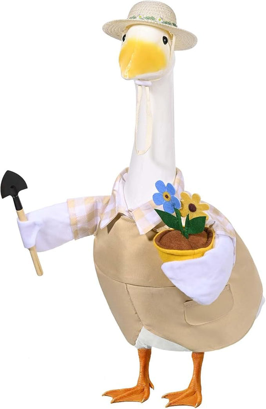 Gardener Porch Goose Outfits Spring Goose Outfit Cute Lawn Porch Goose Clothes Fits 23" Cement Plastic Goose Statue for Outdoor Garden Yard Patio Art Decor (Style1)