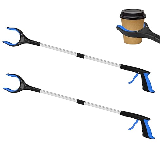 2 Pack 32 Inch Commercial Trash Grabber for Elderly Assist, Heavy Duty Lightweight Reacher with Ergonomic Handle & Non-Slip Grip, Multi-Use Outdoor Home Garden Cleanup Mobility Aid Tool