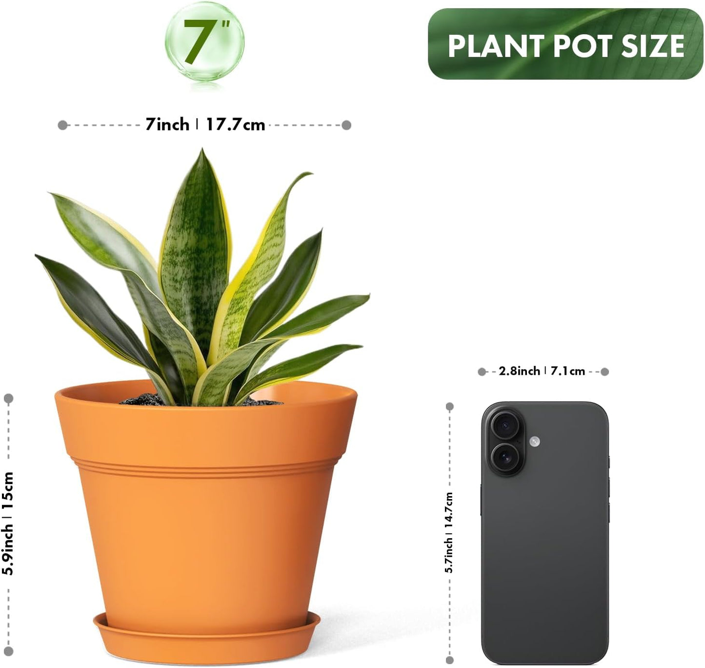 7 Inch Thick Plastic Plant Pots with Drainage Holes and Trays – 6 Pack Nursery Pots for Indoor & Outdoor House Plants, Seedling Starter Planters for Garden Flowers, Terracotta