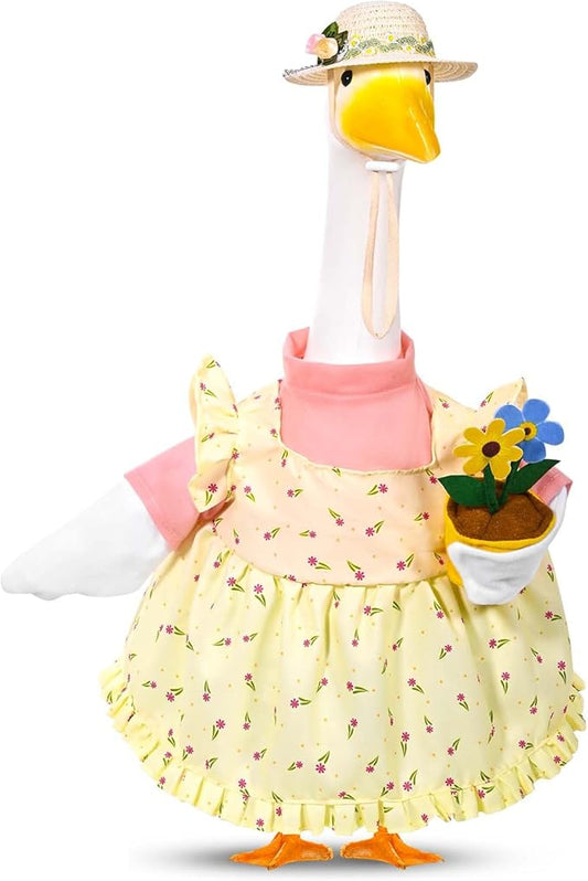 Gardener Porch Goose Outfits Spring Goose Outfit Cute Lawn Porch Goose Clothes Fits 23" Cement Plastic Goose Statue for Outdoor Garden Yard Patio Art Decor(Style2)