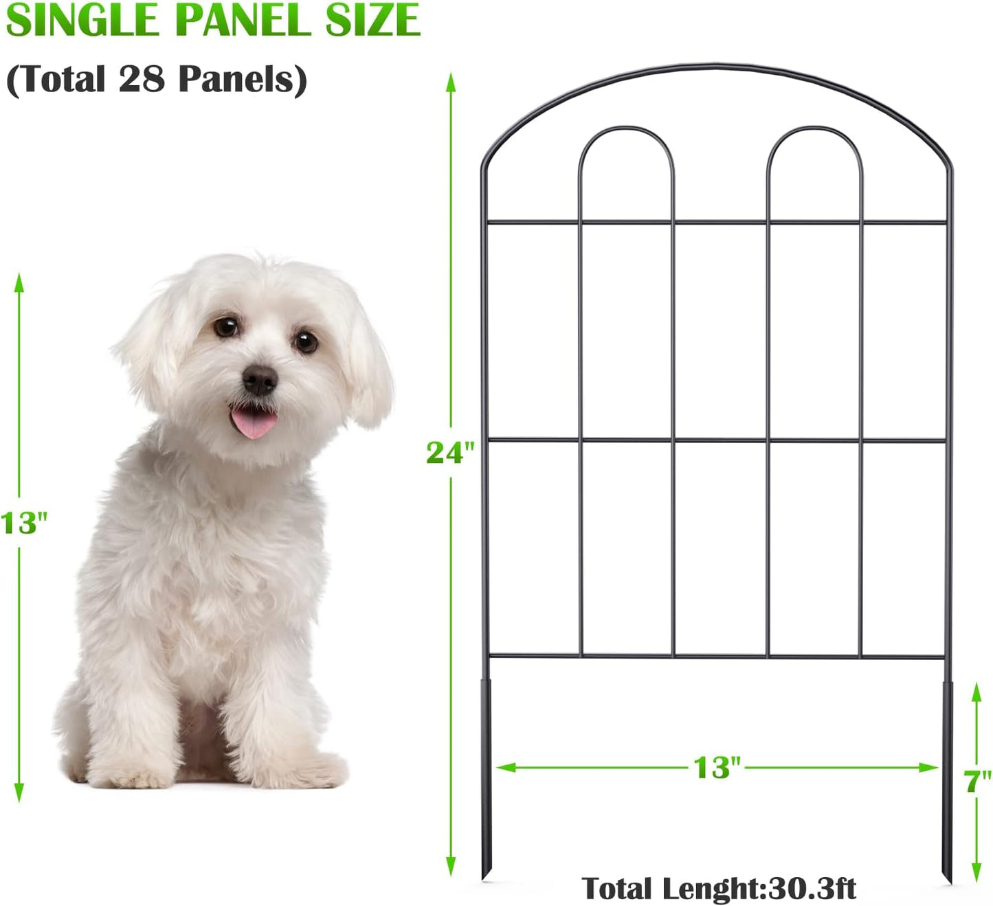 28 Pack Decorative Garden Fence Outdoor 24in (H) x 30ft (L) Coated Metal RustProof Landscape Wrought Iron Wire Border Folding Patio Fences Flower Bed Fencing Animal Barrier Section Panels Decor