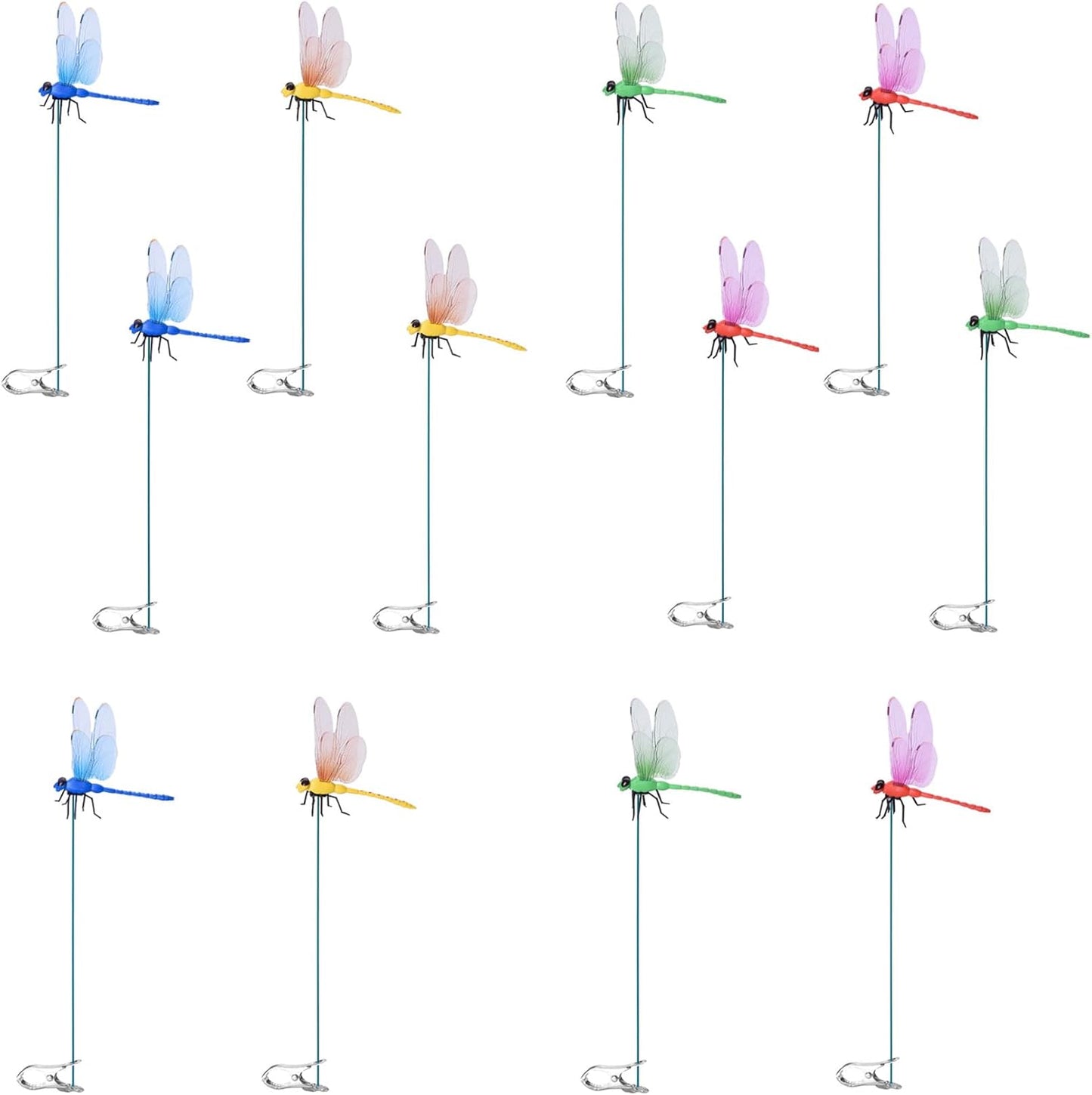 Spiritlele 12 PCS Fake Dragonfly Clip Colorful Hat Clip 3D Dragonfly Garden Decor for Patio Outdoor Indoor