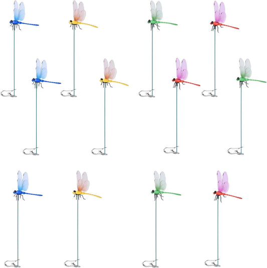 Spiritlele 12 PCS Fake Dragonfly Clip Colorful Hat Clip 3D Dragonfly Garden Decor for Patio Outdoor Indoor