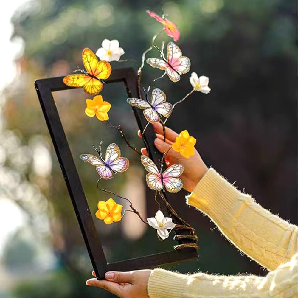 Artificial Butterfly Branche, Simulation Branch Stems with Fake Butterfly Floral Arrangement for Vase Filling Home Office Party Decoration (Colour Mixture)