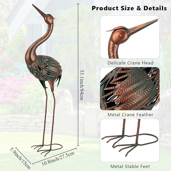 VEWOGARDEN Heron Outdoor Statues Metal Crane Garden Sculptures & Statues for Yard Lawn Patio Pool Outside Decorations, Bronze