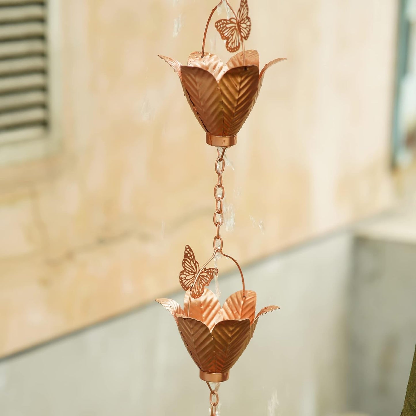 Metal Rain Chain Decoration 8.7FT., Rain Catcher Metal Chain Gutter Downspout 105'' for House Eaves, Garden & Home, Butterfly&Flowers Shape Rain Chains