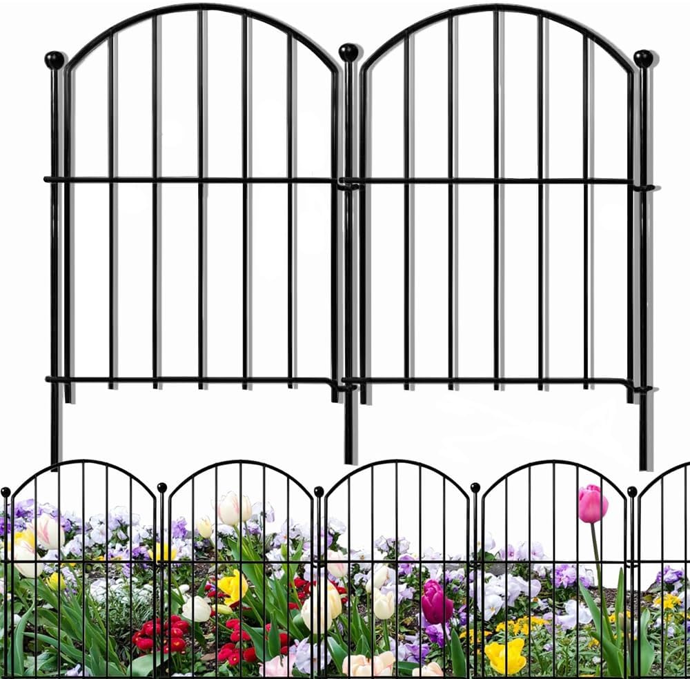 Decorative Garden Fence 21in x10.8ft, 10 Pack Rustproof Metal No Dig Fence Animal Barrier for Dog, Arched Flower Bed Edging Ornamental Wire Border Panel Fencing (Arch)