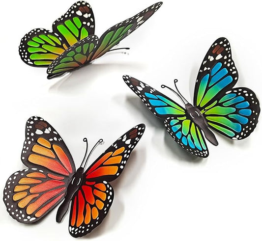 EOORAU Metal Butterfly Wall Decor - 3 Pcs Butterflies Wall Sculpture Hanging Decorations for Outdoor Fences Patio Yard Fence Garden Decorations, Gifts for Mom Friends