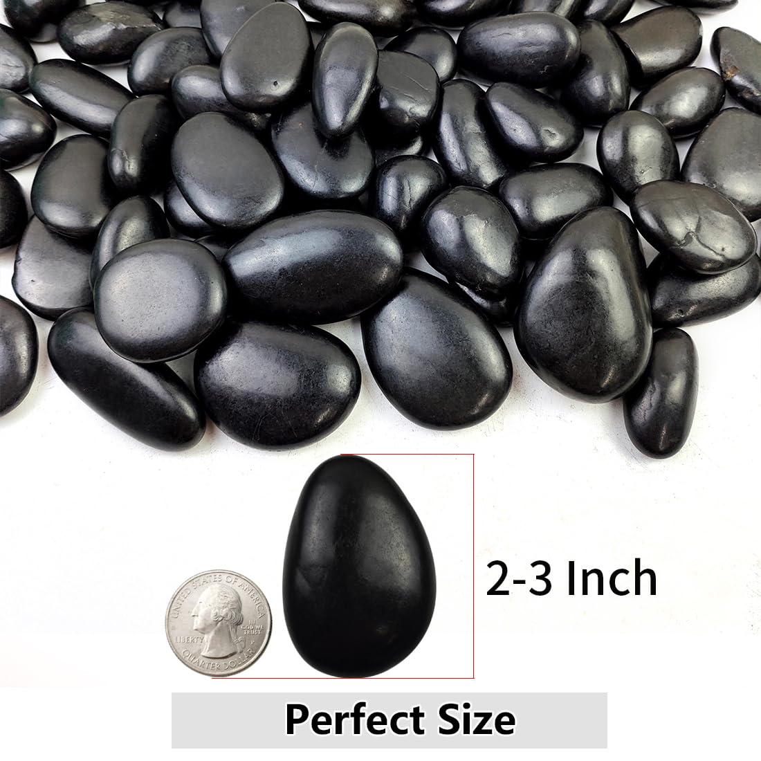 5lbs Black Pebbles for Plants, 2-3 Inch High Polished Natural Large River Rocks for Landscaping, Decorative Stones Vase Filler Fish Tank Aquariums Garden Outdoor and Indoor DIY