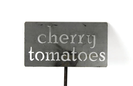 Classic Metal Garden Markers 19 Inches Tall (cherry tomatoes, Raw, Unfinished Steel (will rust with time))