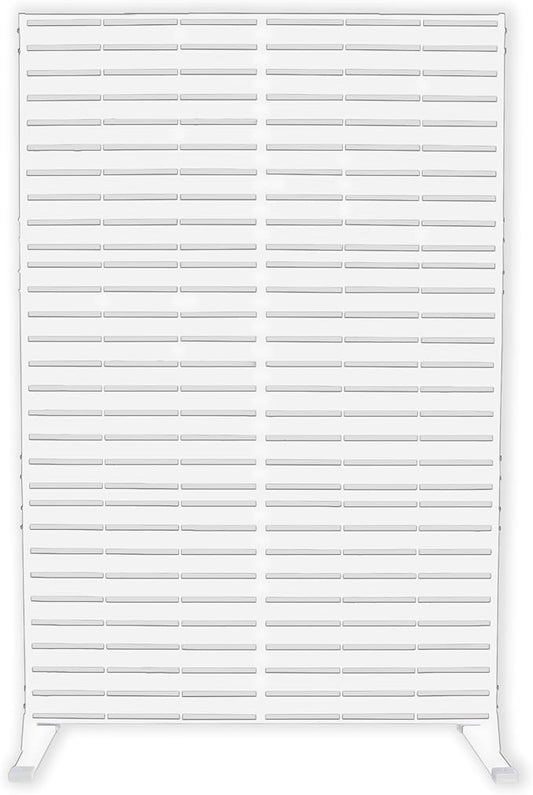 Kozyard Metal Privacy Screen 74" H x 47.2" W Decorative Outdoor Divider with Stand Panels Freestanding Screen Set for Deck Patio Balcony Garden Outdoor&Indoor (White/Horizontal Slat)