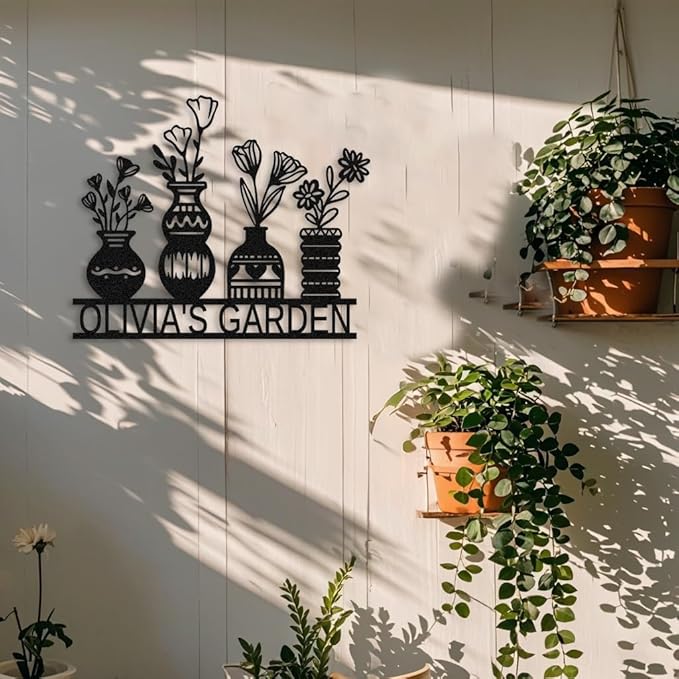 Personalized Vase Metal Wall Art,Custom Flower Metal Signs,Indoor Outdoor Garden Yard Patio Greenhouse Decor,Gifts for Gardeners,Welcome sign style 19