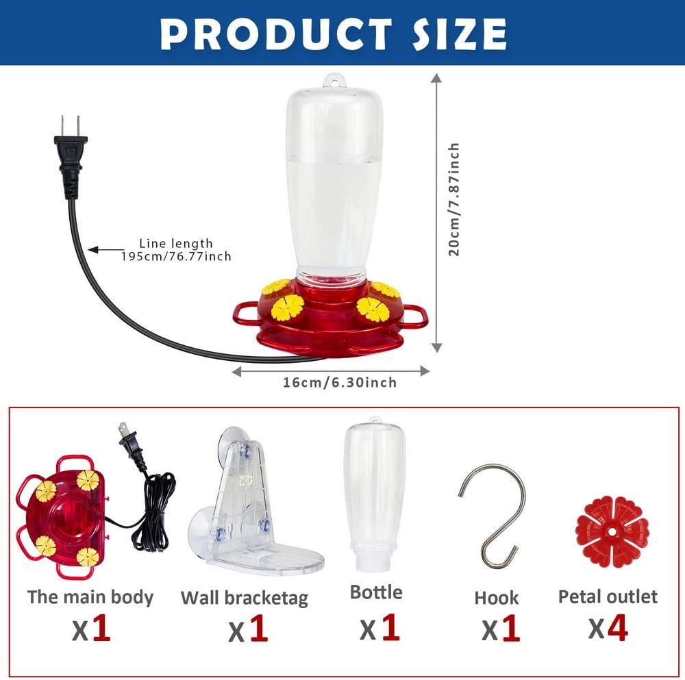 Heated Hummingbird Feeder for Outdoor Winter,Bird Nectar Feeder for Garden Decor,Window Hanging with a Suction Cup and Installation Bracket,Prevents Water Freezing in Cold Weather(2pc)