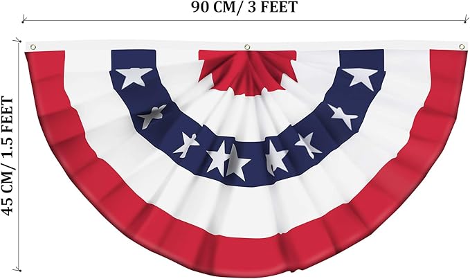 USA Pleated Fan Flag American US Bunting Flag Patriotic Half Fan Banner Flag with Canvas Header and Brass Grommets for 4th of July Memorial Day Indoor Outdoor Decoration (9, 1.5x3 Feet)