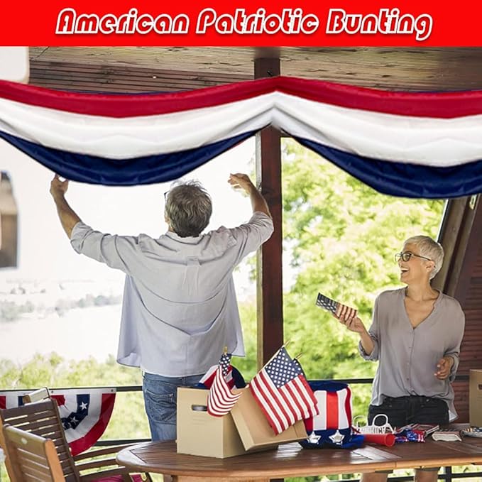2Pack American Bunting Flag 2x20Ft USA Patriotic Banner Flag Decor Porch Outdoor Red,White & Blue Decorations 4th of July Bunting Decorate Home Garden Outside Décor Independence Day Memorial Days
