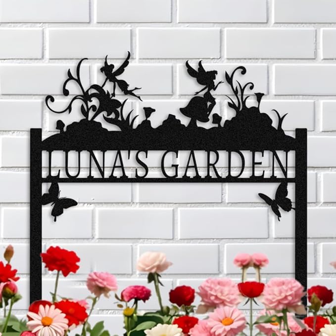 Personalized Metal Flower Garden Sign with Stake,Fairy Garden Decor for Outdoor,Patio Yard Decor,Gifts for Gardeners style 12