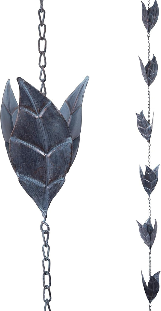 Rain Chain Decoration 8.5 FT., Rain Catcher Chain Gutter Downspout 102'' for House Eaves, Garden & Home, Leaf Shape Rain Chains