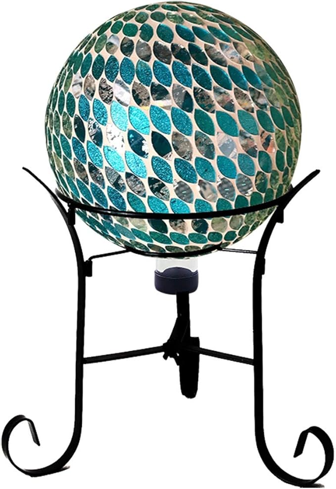 Alpine Corporation 10" Diameter Indoor/Outdoor Glass Mosaic Gazing Globe Yard Decoration, Blue Mosaic Petals Design