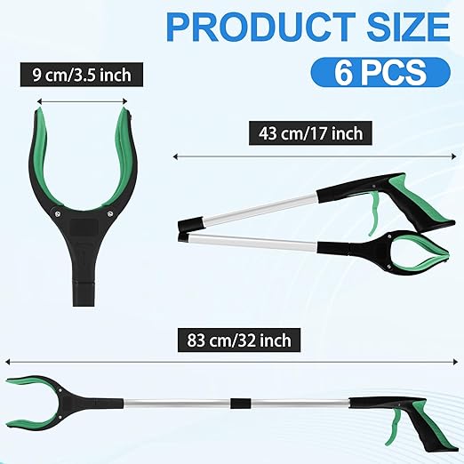 6 Pack 32 Inch Commercial Trash Grabber for Elderly Assist, Heavy Duty Lightweight Reacher with Ergonomic Handle & Non-Slip Grip, Multi-Use Outdoor Home Garden Cleanup Mobility Aid ToolGreen)