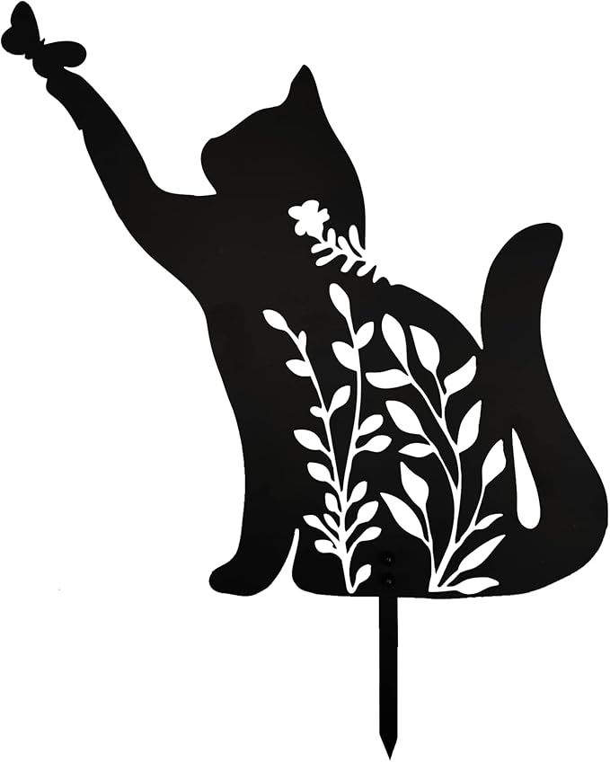 Metal Black Cat Stake Garden Garden Statue, Yard Decoration Art Lawn, Cat Gifts for Cat Lovers, Outdoor Home Decoration Metal Animal Statue