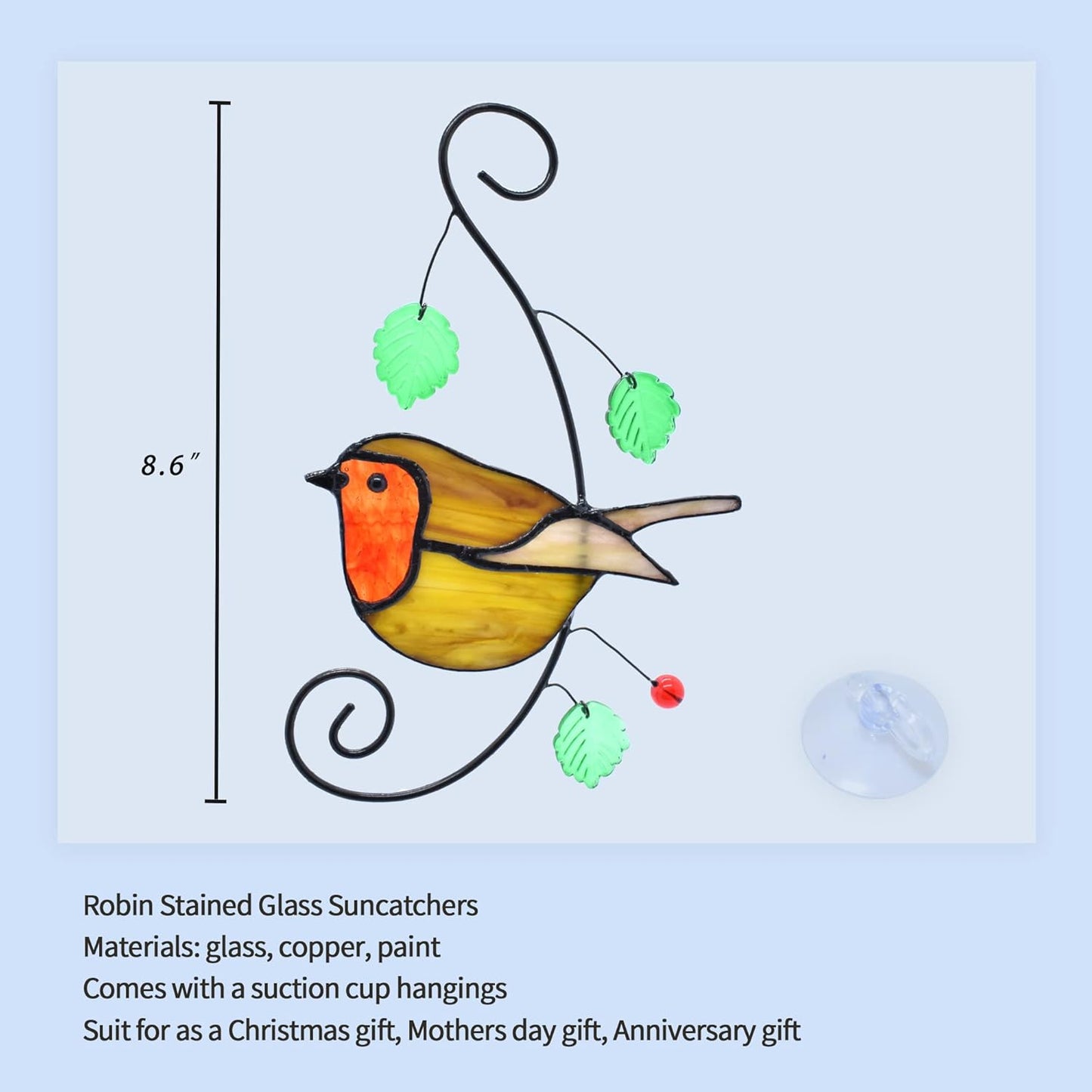 Lolitarcrafts Robin Stained Glass Suncatchers Bird Stained Glass Window Hangings Unique Gift for Your Family