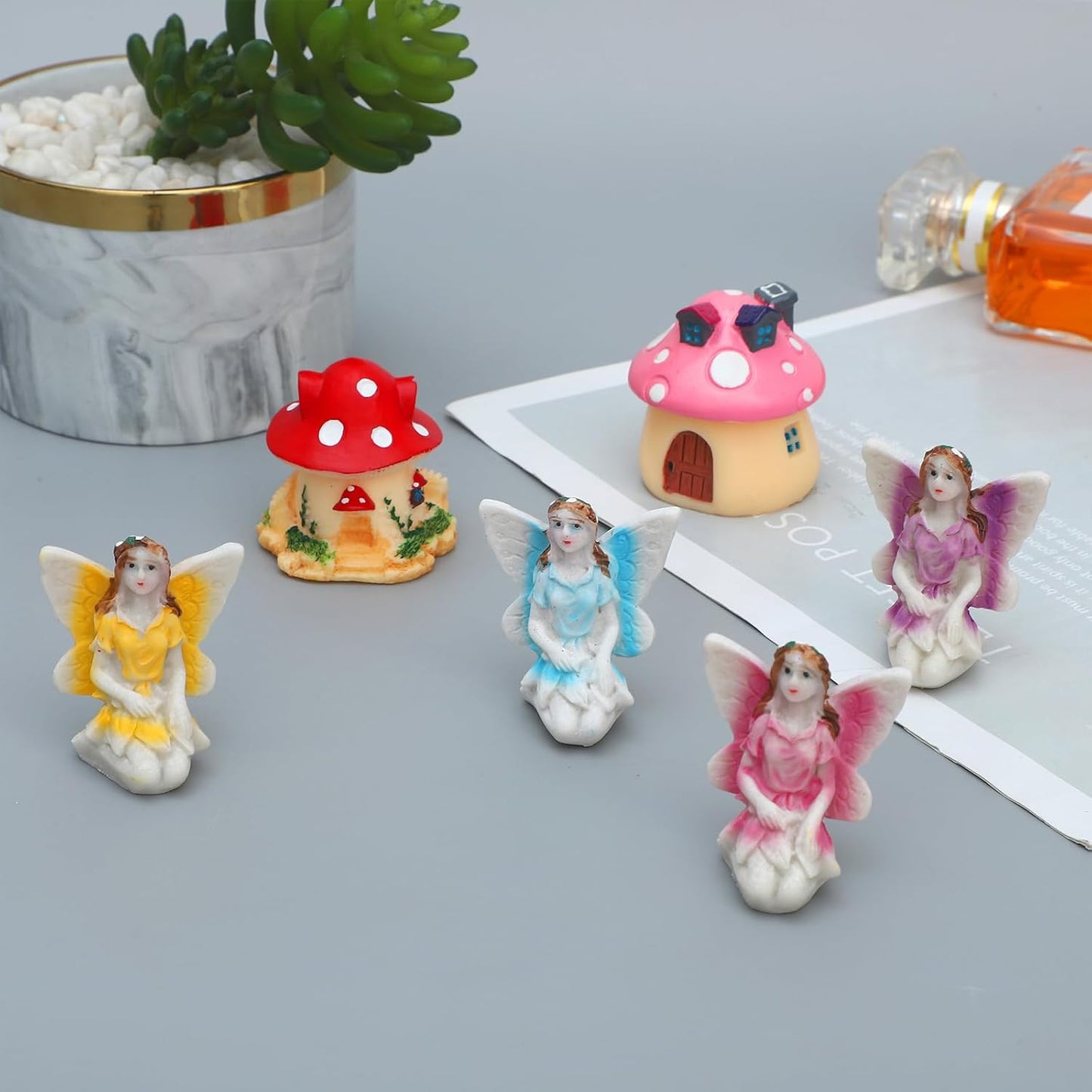 ONEST 6 Pieces Miniature Fairy Garden Accessories Small Fairy Figurines Hand Painted Fairies Figures for Car Decor Garden Flower Pot Birthday Cake Topper