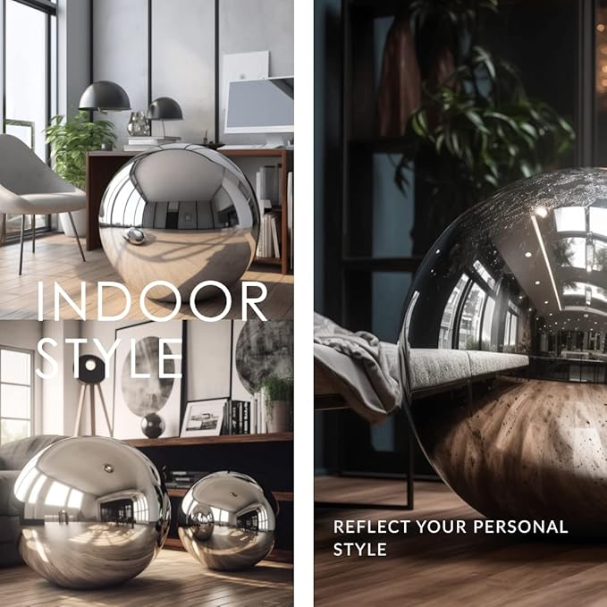 12 Inch Stainless Steel Gazing Globe,v2croft Hollow Ball Mirrored Surface Polished Shiny Sphere,Garden Stainless Steel Gazing Ball for Outdoor Lawn Pond Yard Ornament(Silver)