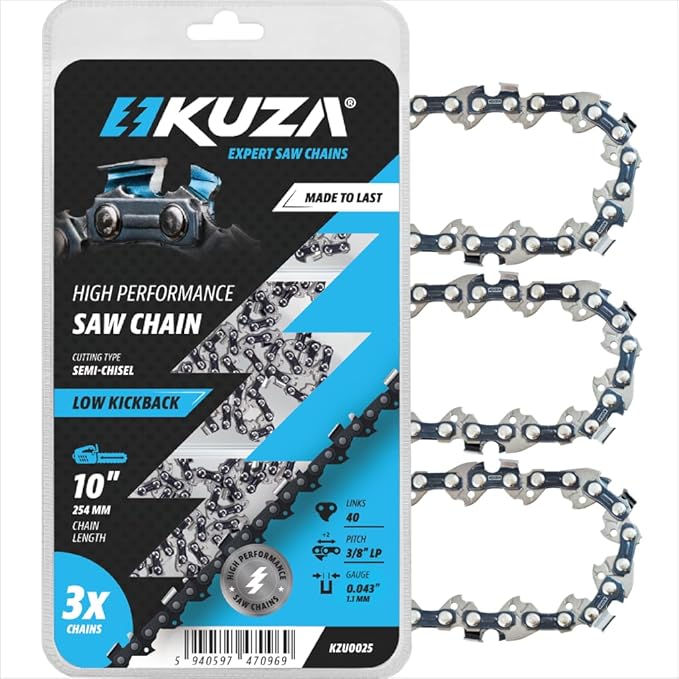 10 Inch Chainsaw Chain 3/8" LP Pitch .043" Gauge 40 Drive Links, Fits Milwaukee M18 FUEL Pole Saw, Ryobi P546, CS1800, Worx WG323, LCS1020, CMCCS610D1, R40 (3 Chains)