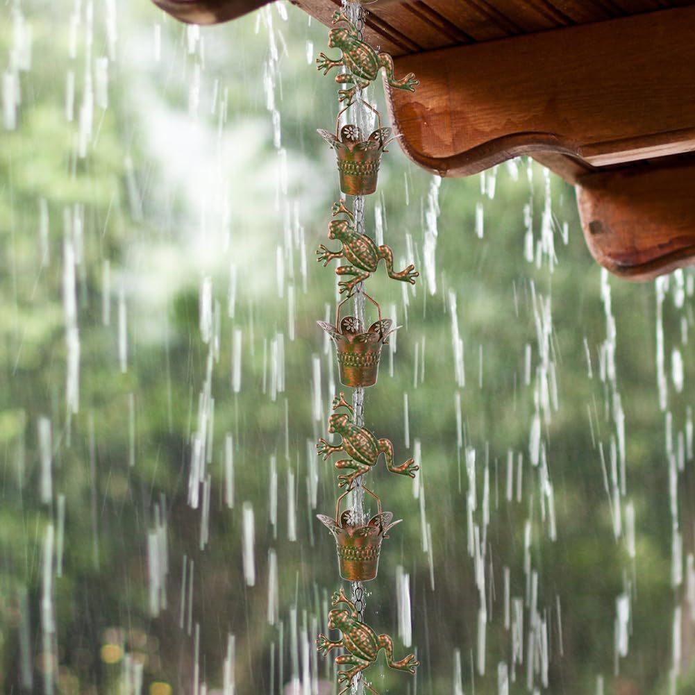 7.7FT Rain Chain for Outside, Rain Chain with 10 Frog Cups Adjustable Rain Chains for Gutters, Eaves, Drainage, Replacement for Downpout