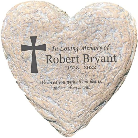 GiftsForYouNow Personalized Memorial Garden Stone for Loved One, Heart-Shaped 5 x 4 x 1.25 Inches, Resin